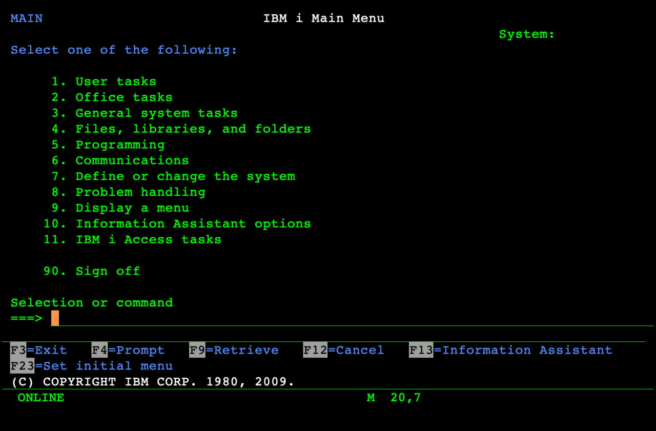 Capture AS400 Ibmi main menu